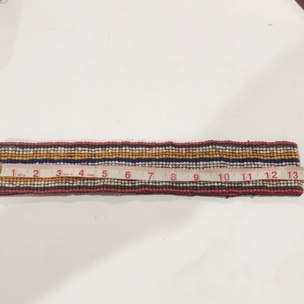 Beaded multicolor elastic stretch belt 2.5 wide 26 inch